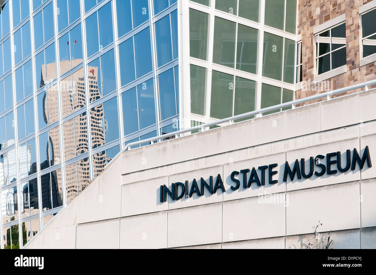 USA, Indiana, Indianapolis. Entrance to the Indiana State Museum, White River State Park Stock Photo