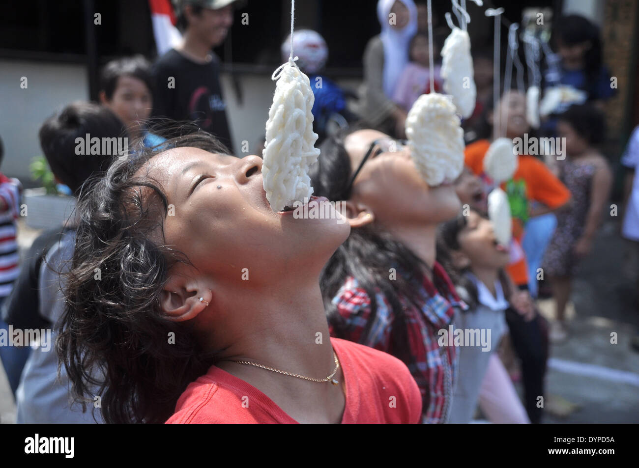 Cracker eating contest is one of the activities to celebrate the Republic of Indonesia