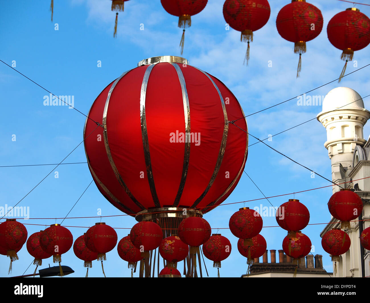 Giant Chinese lanterns in London's Chinatown Stock Photo