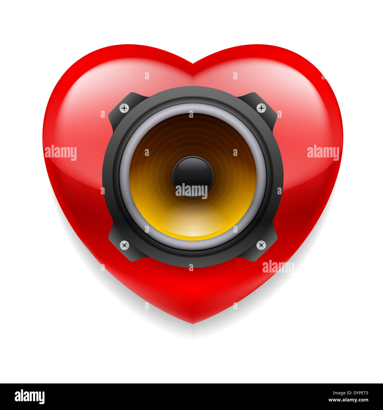 Red glossy heart with loudspeaker as favourite music icon Stock Photo