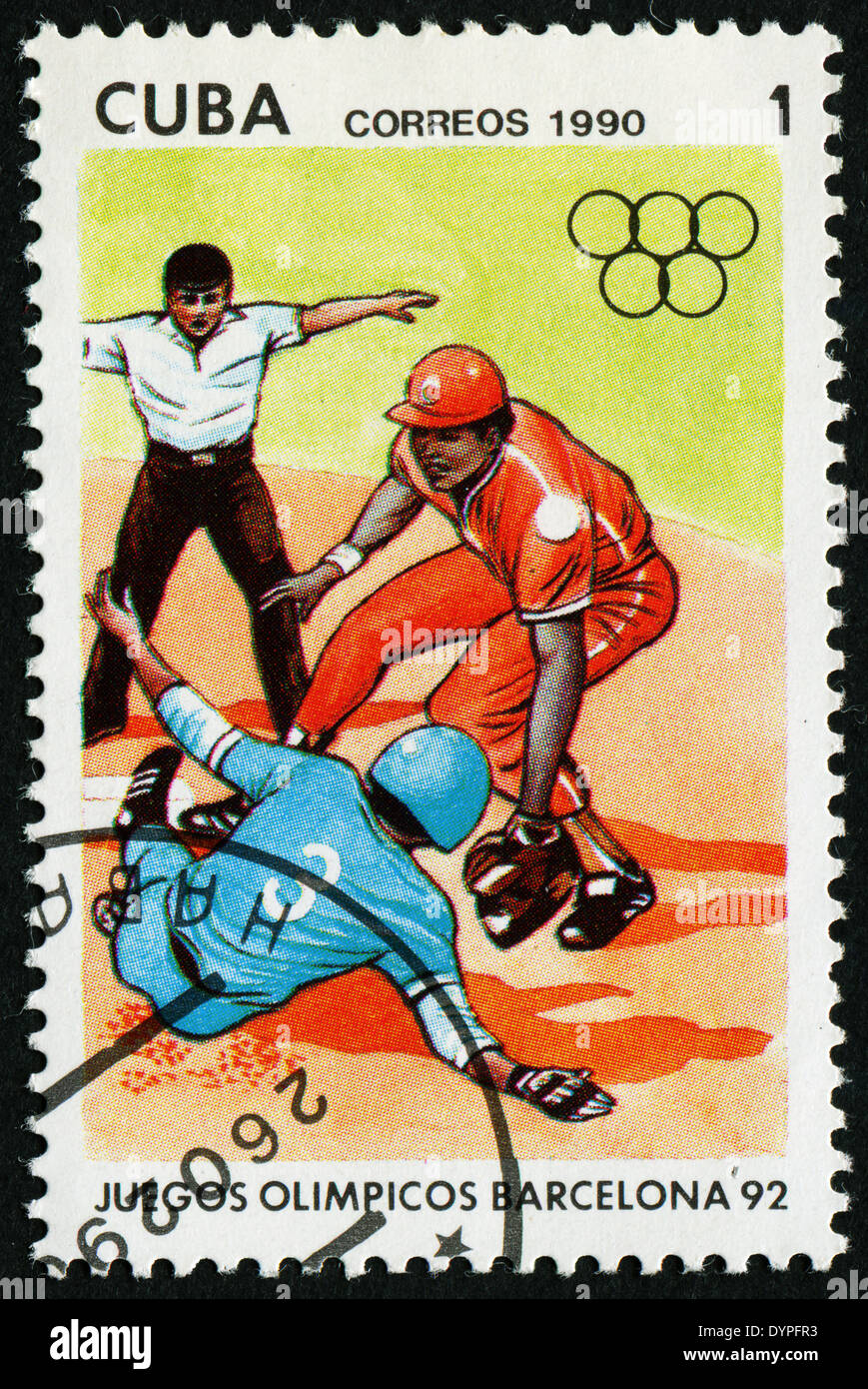 CUBA CIRCA 1990 A stamp printed by CUBA shows baseball. BARCELONA