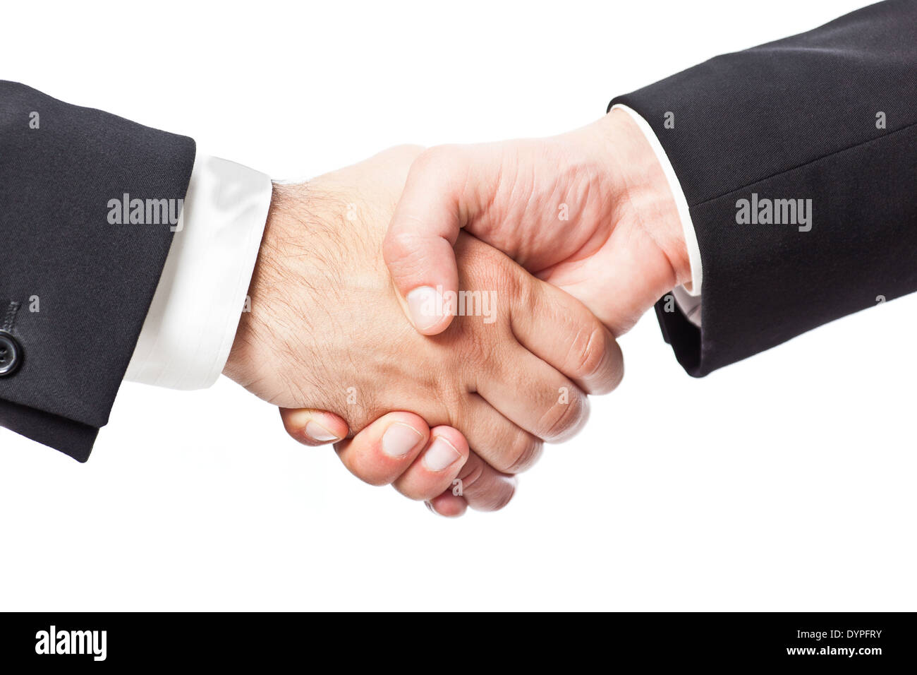 two businessman shaking hands on a white background Stock Photo