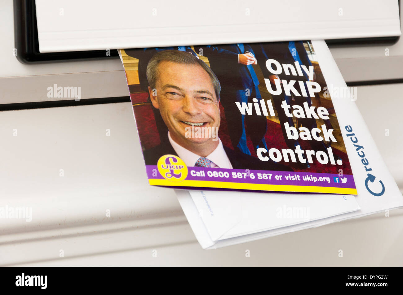 Nigel Farage features on a UKIP campaign leaflet for the European Elections 22nd May 2014. Stock Photo
