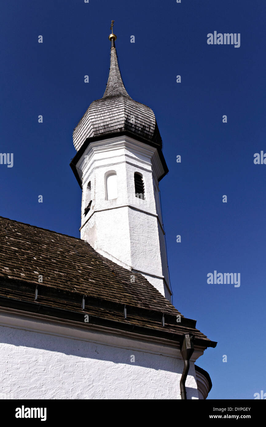 St. Jacobs Church bell tower, Urschalling, Chiemgau, Upper Bavaria, Germany, Europe Stock Photo