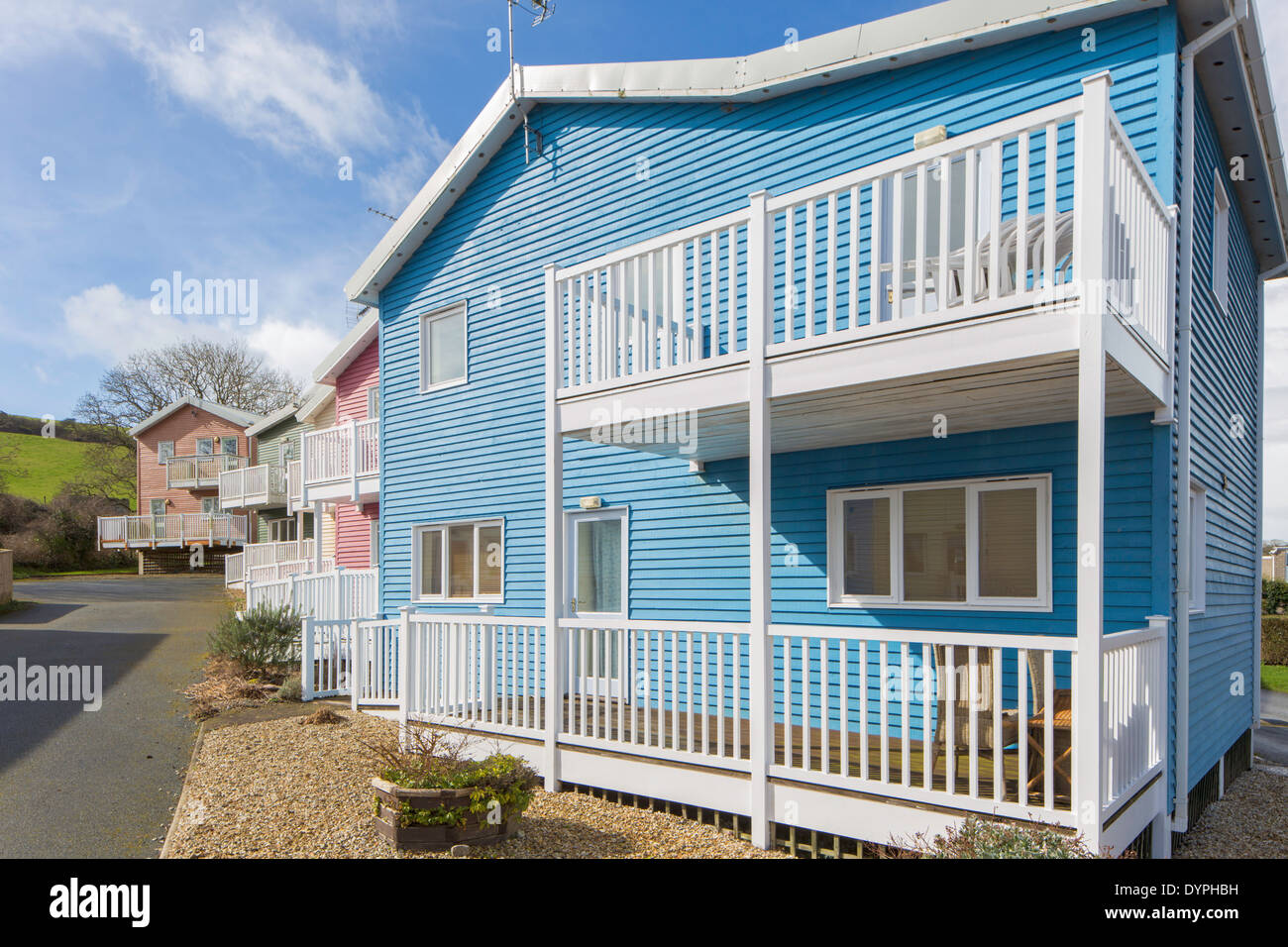 Colorful self catering holidays homes, Freshwater East, Pembrokeshire, South Wales, UK Stock Photo