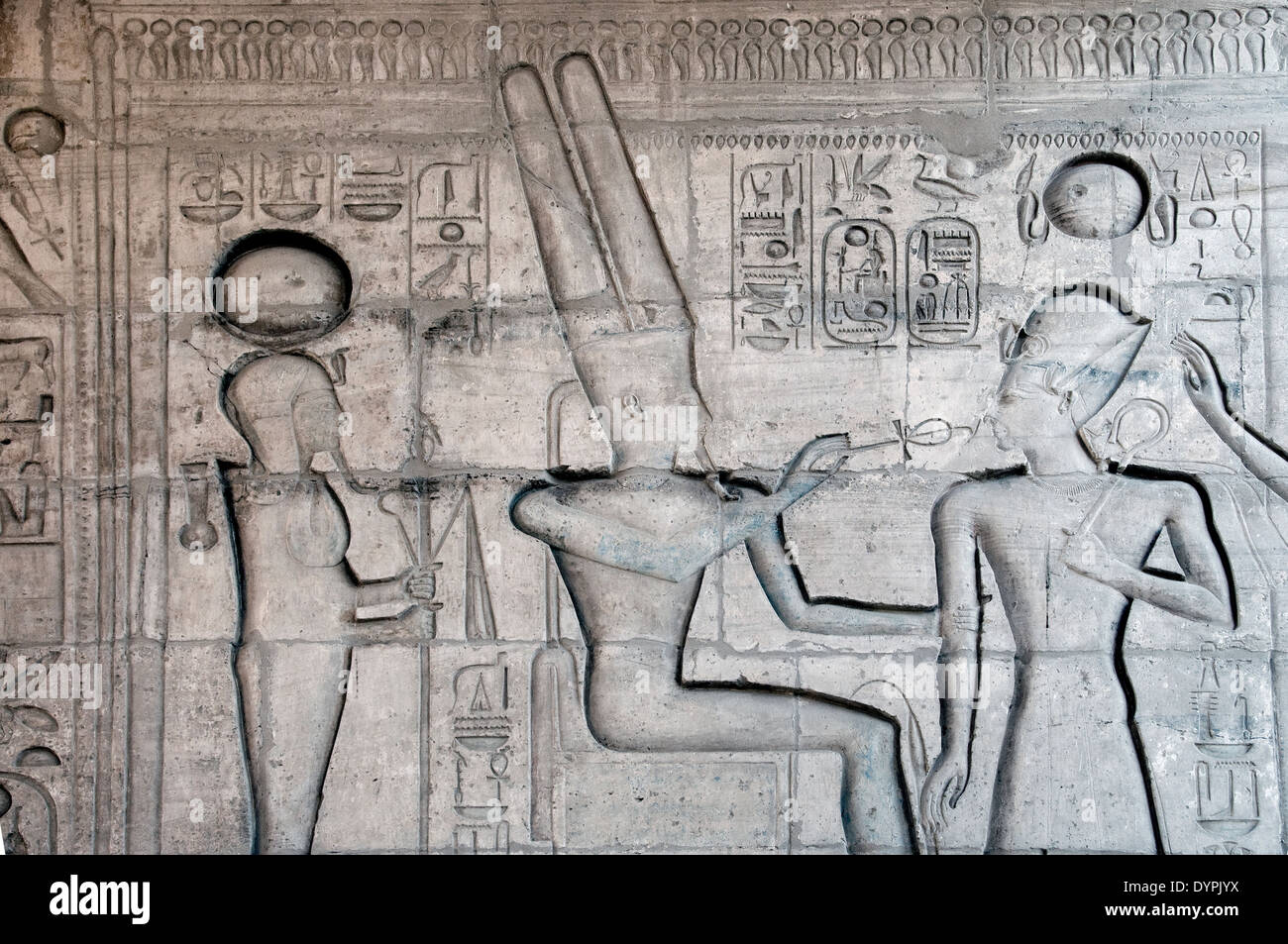 Ramesseum : the funeral temple of pharaoh Ramses II the Great(1303-1213 b.C. XIX dyn.). The King blessed by various deities. Stock Photo