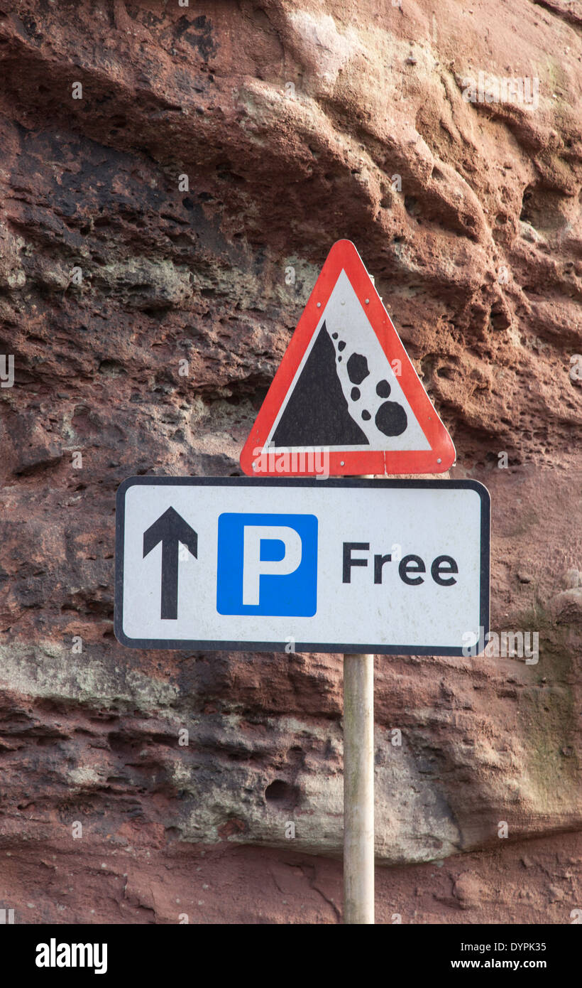 Free parking with the chance of a rock fall, England, UK Stock Photo