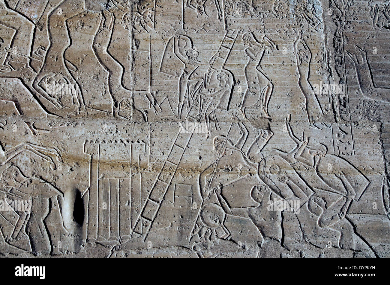 Ramesseum : the funeral temple of pharaoh Ramses II the Great(1303-1213 b.C. XIX dyn.). View of scenes of the Qadesh battle. Stock Photo