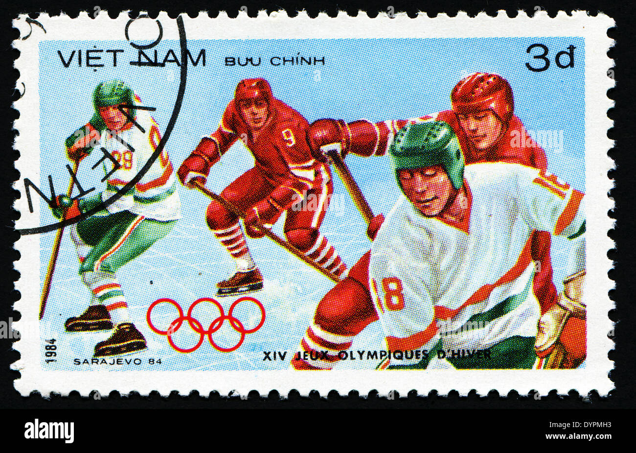 VIETNAM - CIRCA 1984: A stamp printed in VIETNAM shows hockey, series Winter Olympic Games in Sarajevo 1984, circa 1984 Stock Photo