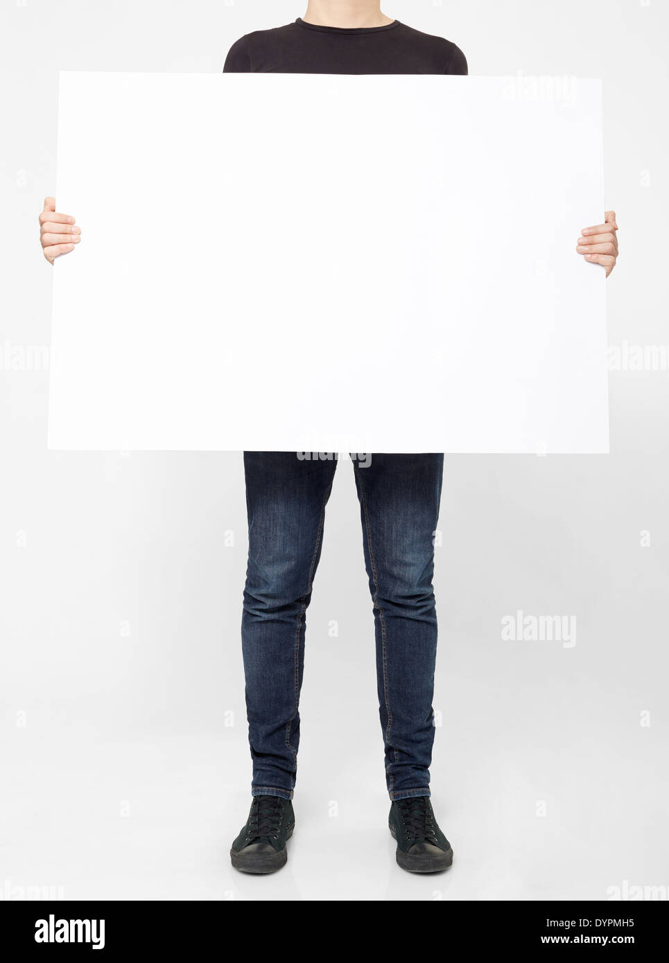 Man holding horizontal white panel Stock Photo Alamy