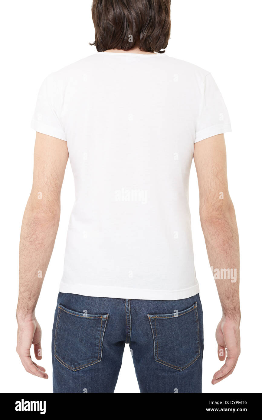 Man wearing white t-shirt Stock Photo