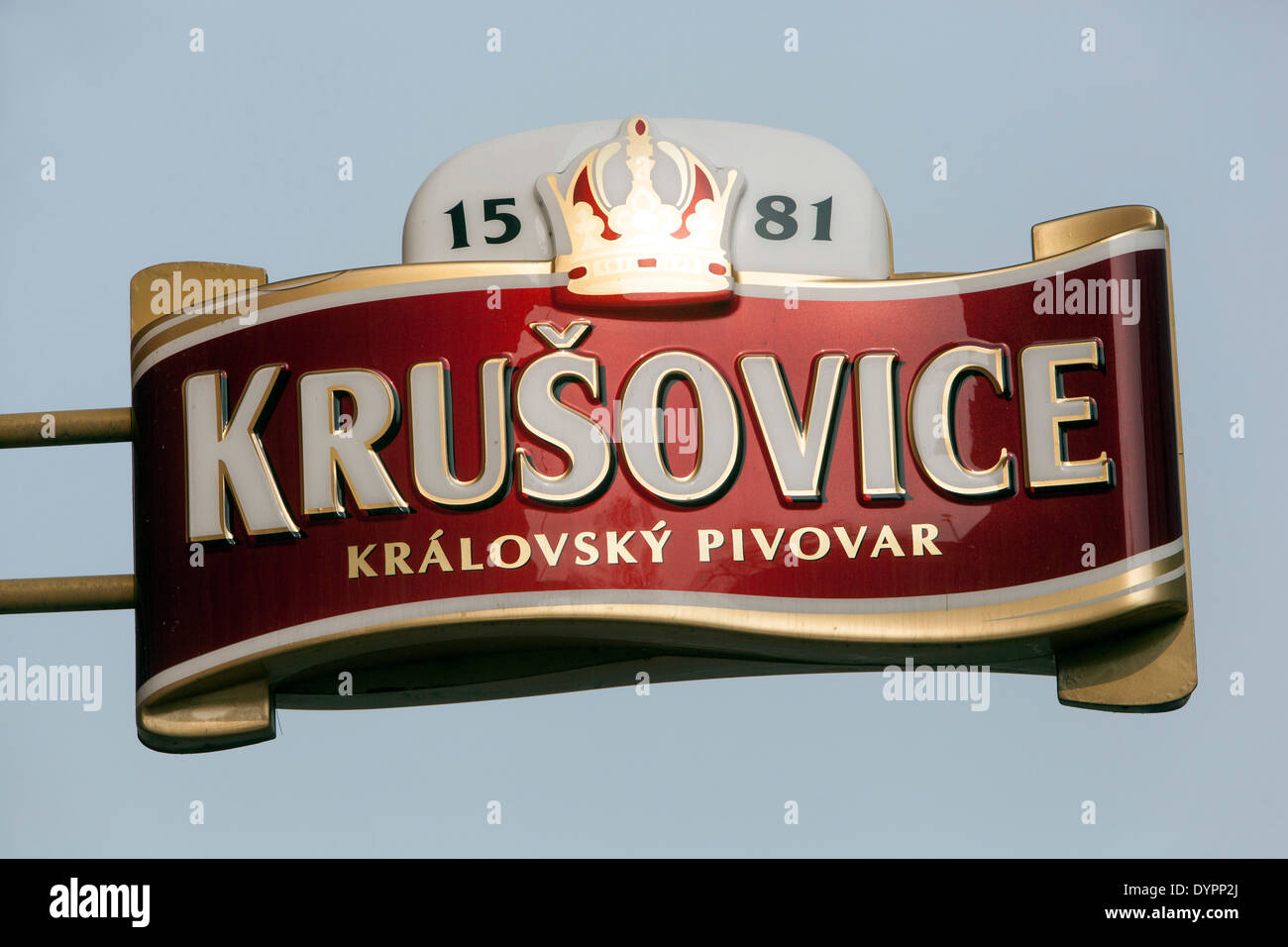 Czech beer sign Krusovice, icon brand, Czech Republic Stock Photo