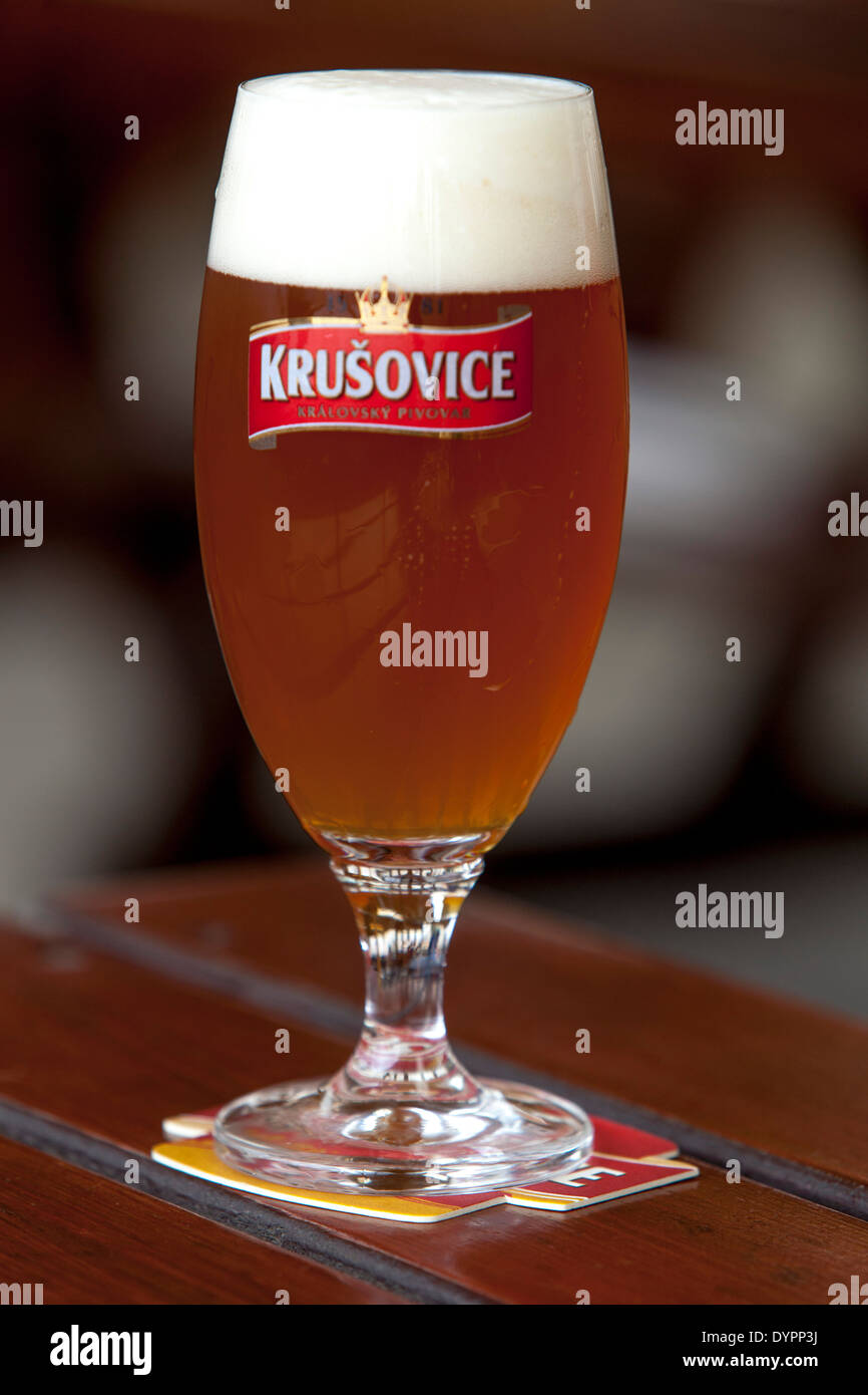 A freshly poured pint of Czech beer Krusovice Czech Republic Stock Photo