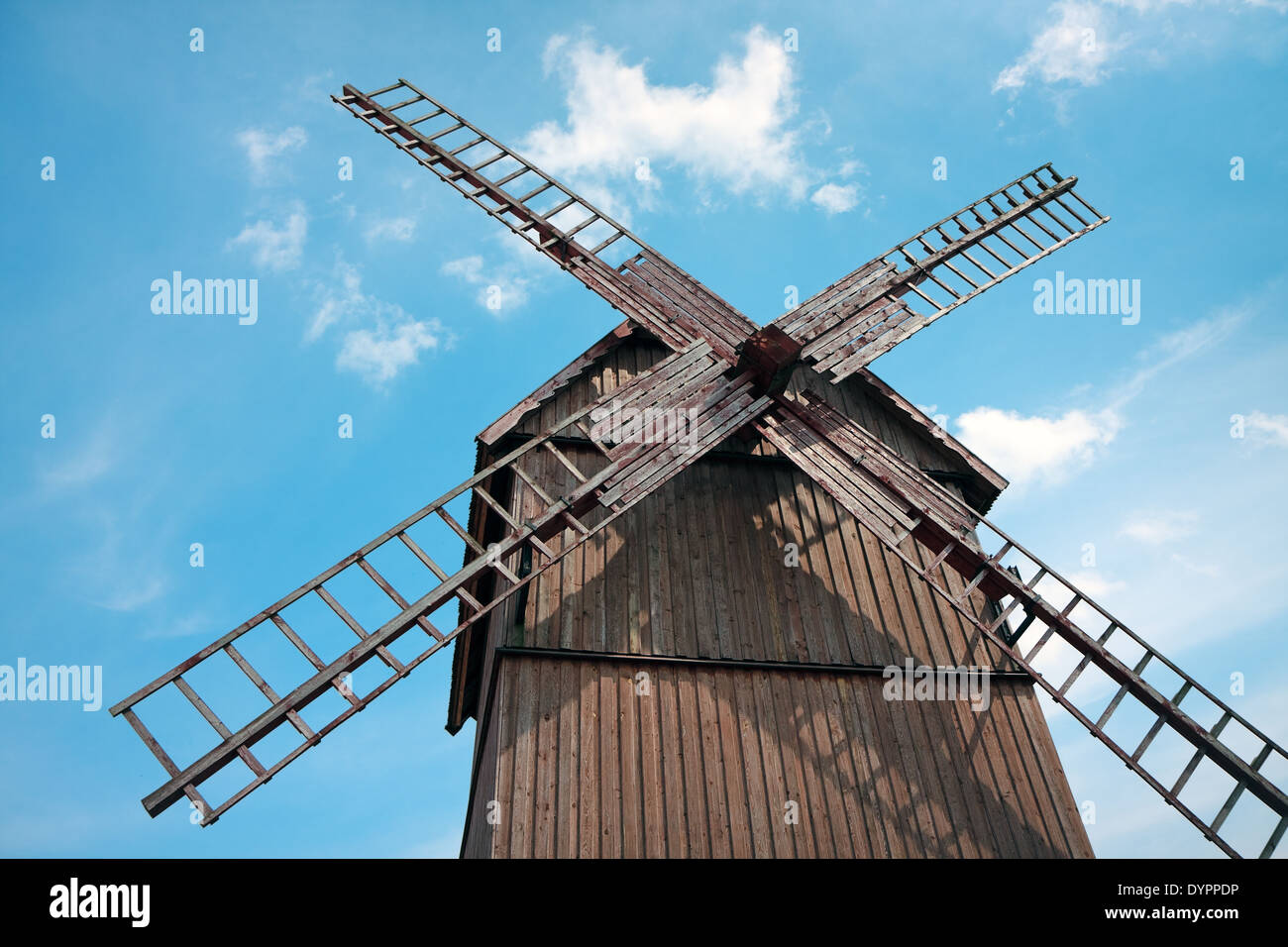 Wooden Windmill in Tykocin Town Stock Photo