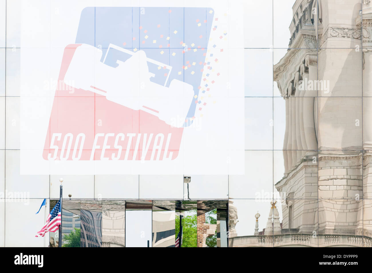 USA, Indiana, Indianapolis. Advertisement for the Indianapolis 500-Mile Race, the Indy 500 Stock Photo