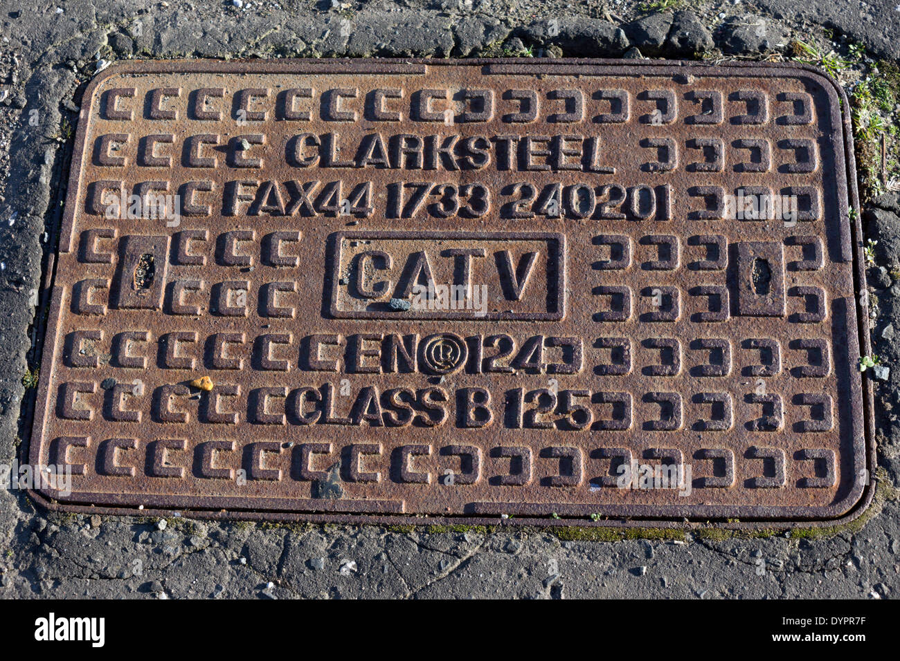 Manhole cover (CATV Clarksteel) in the streets of Falkirk, Scotland