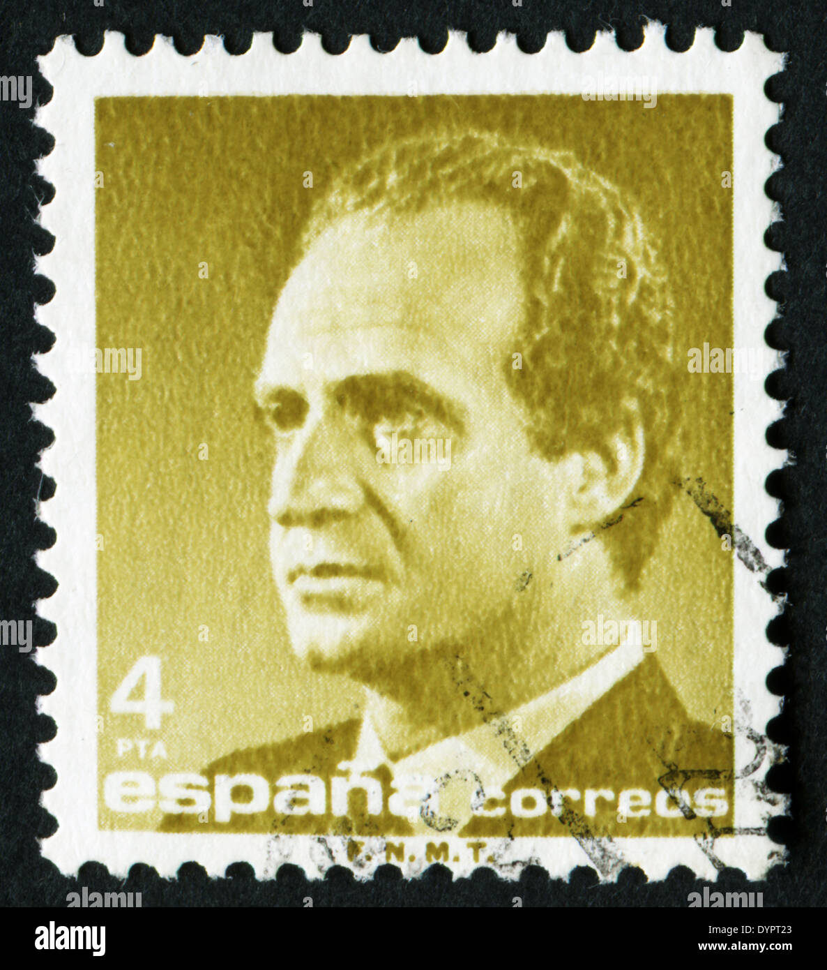 SPAIN - CIRCA 1985: A stamp printed in Spain shows a portrait of King Juan Carlos I of Spain without inscription Stock Photo