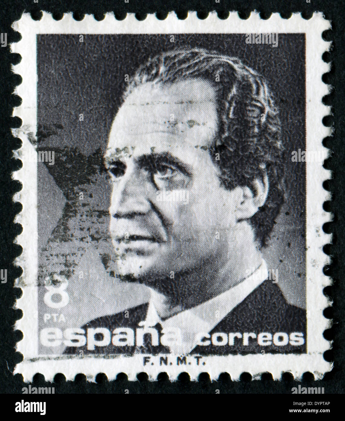 SPAIN - CIRCA 1985: A stamp printed in Spain shows a portrait of King Juan Carlos I of Spain without inscription Stock Photo
