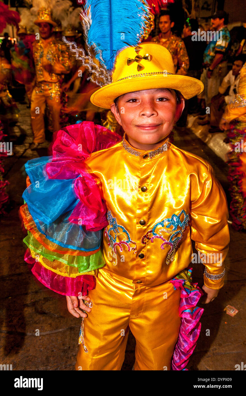Young Boy In Costume, Cozumel Carnival, Cozumel Island, Quintana Roo, Mexico Stock Photo