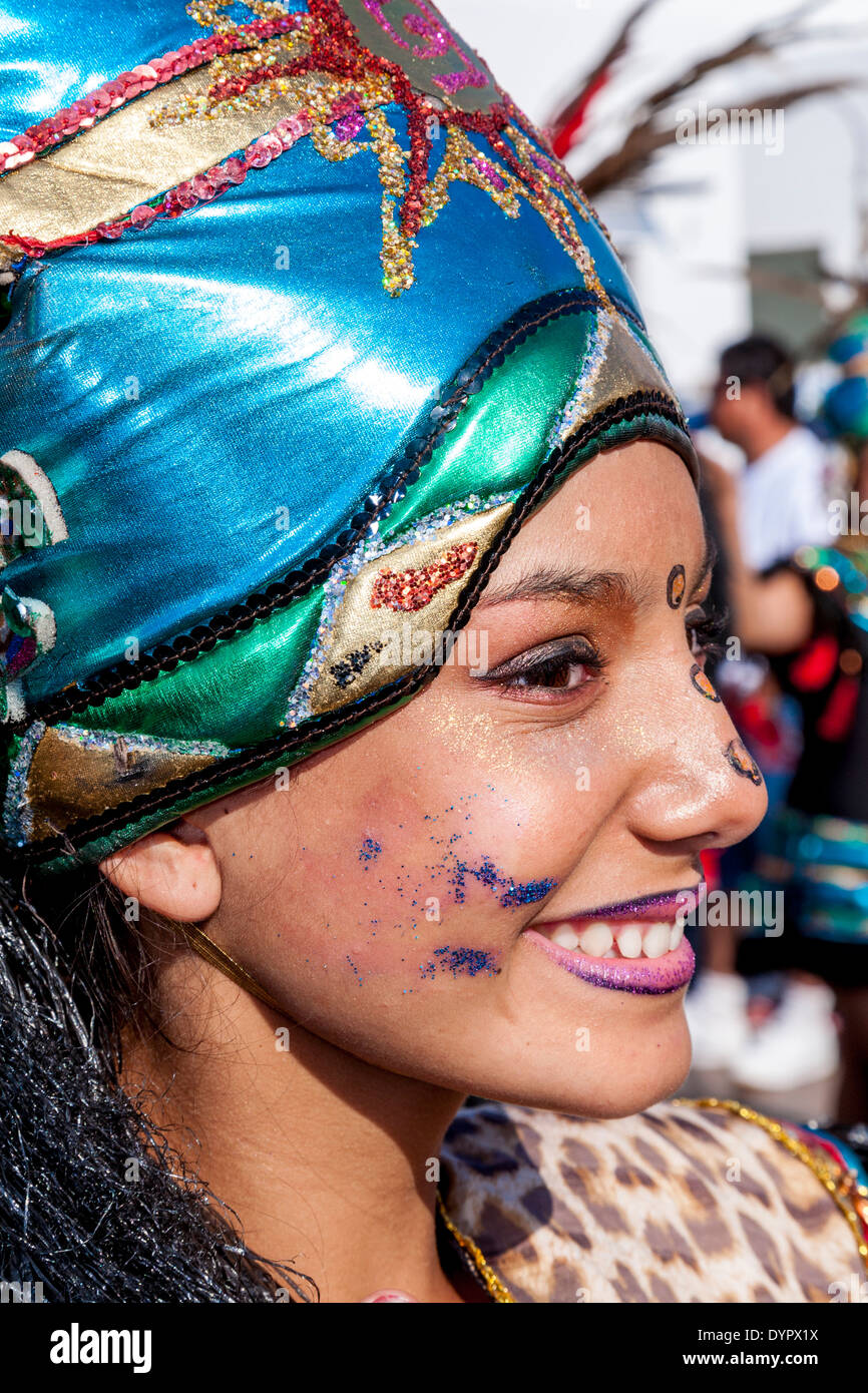 Beautiful Girl In Costume, Cozumel Carnival, Cozumel Island, Quintana Roo, Mexico Stock Photo