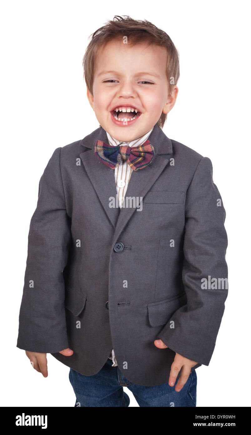 Portrait of little boy in suit. Isolated over white background Stock