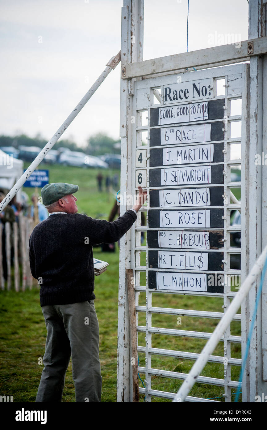 man with flat cap adjusting the scoreboard at race meeting Stock Photo ...