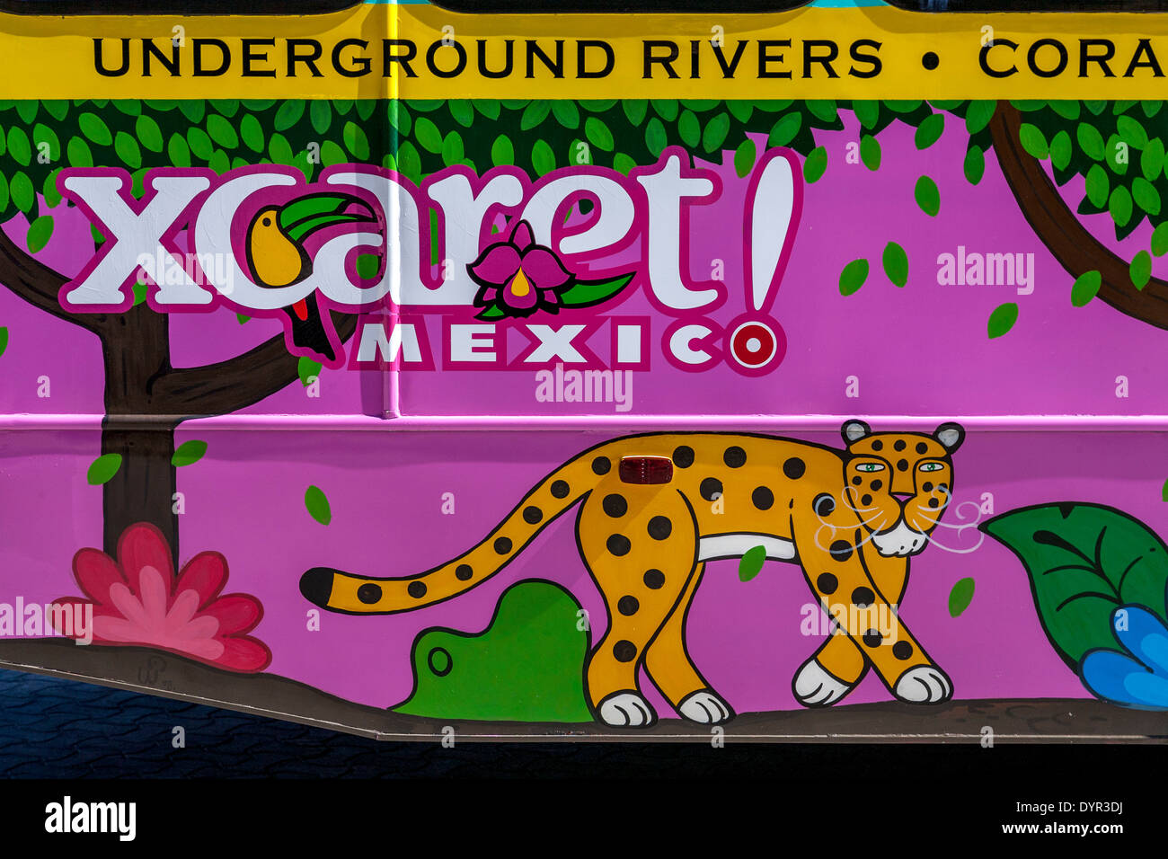 Xcaret Eco-Archaeological Park Tour Bus, Quintana Roo, Mexico Stock Photo