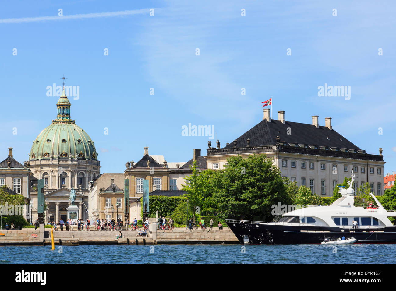 Amaliehaven on the waterfront with Amalienborg Palace and Marble Church from offshore in Copenhagen Zealand Denmark Scandinavia Stock Photo