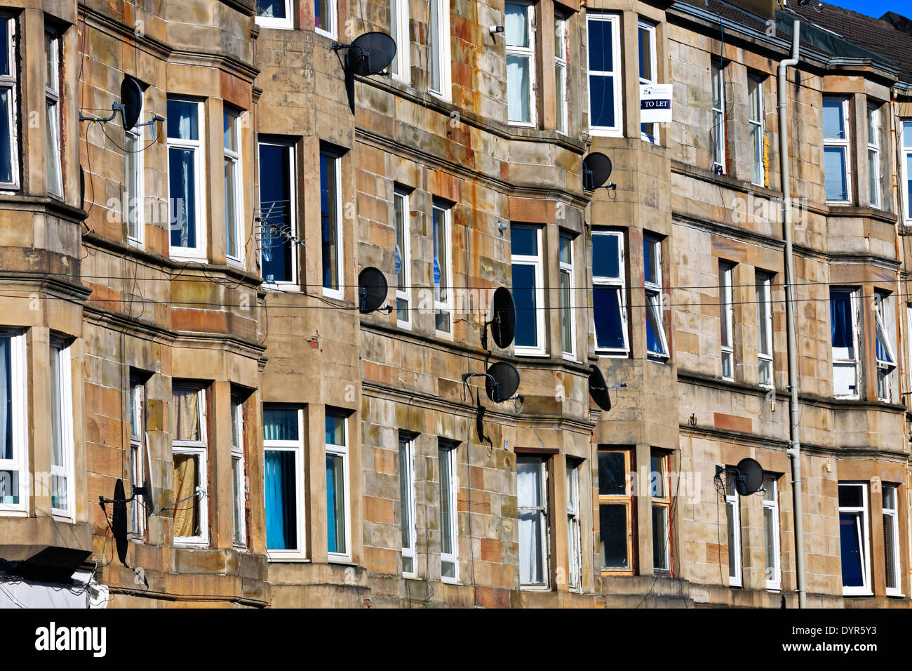 Glasgow tenements in grey sandstone, Scotland , UK Stock Photo