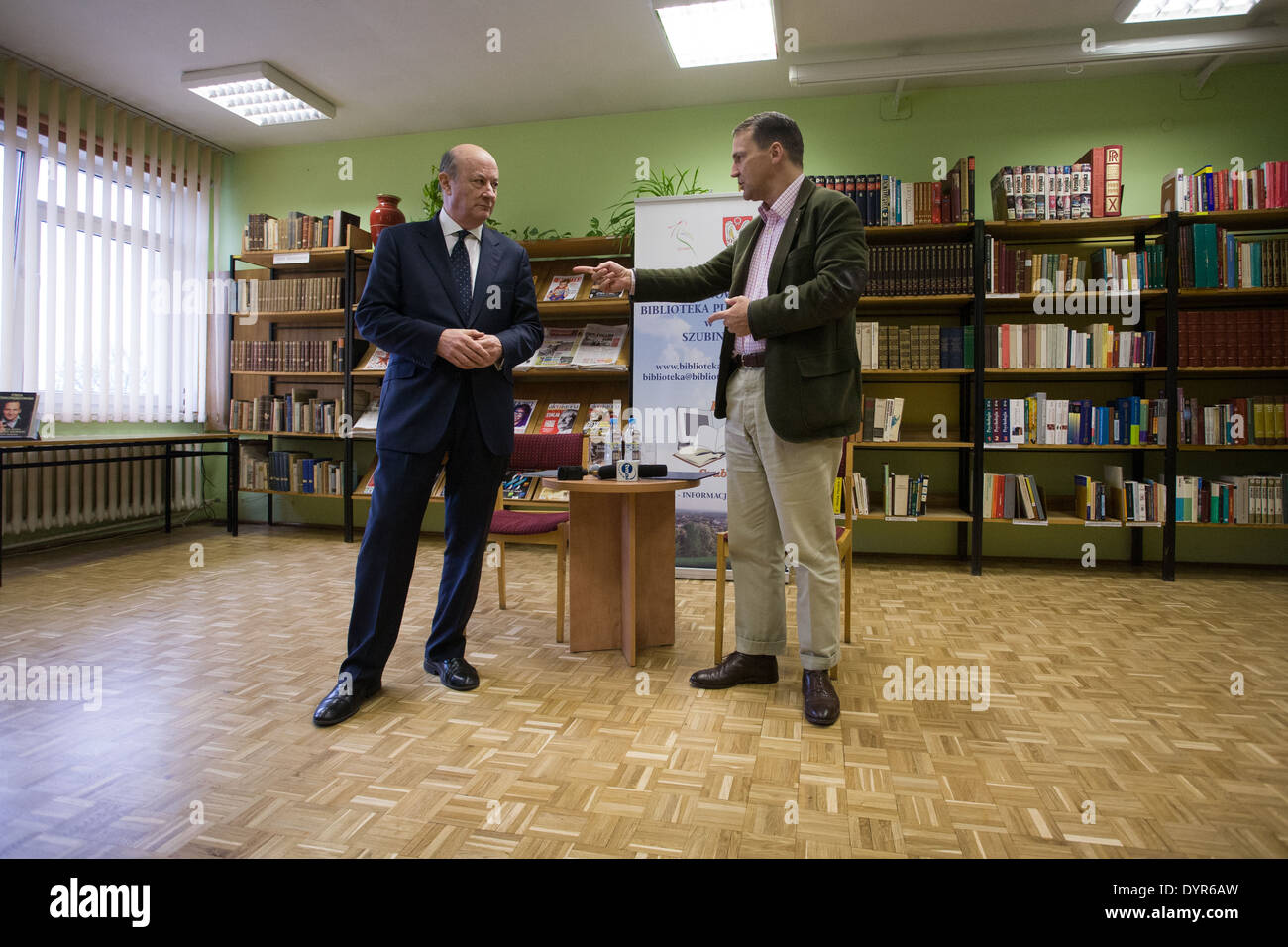 Polish ministers Jan Rostowski and Radek Sikorski are seen in Szubin. Stock Photo