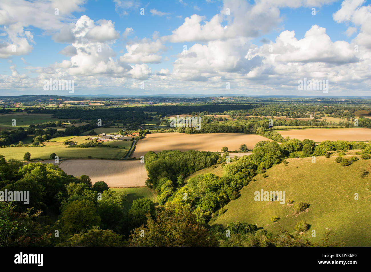 Looking out over Rackham and the Sussex Weald from the South Downs in West Sussex. Stock Photo