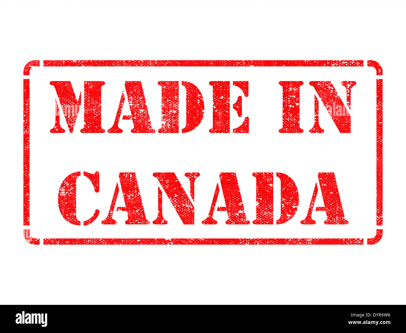 Made in Canada - inscription on Red Rubber Stamp Isolated on White. Stock Photo