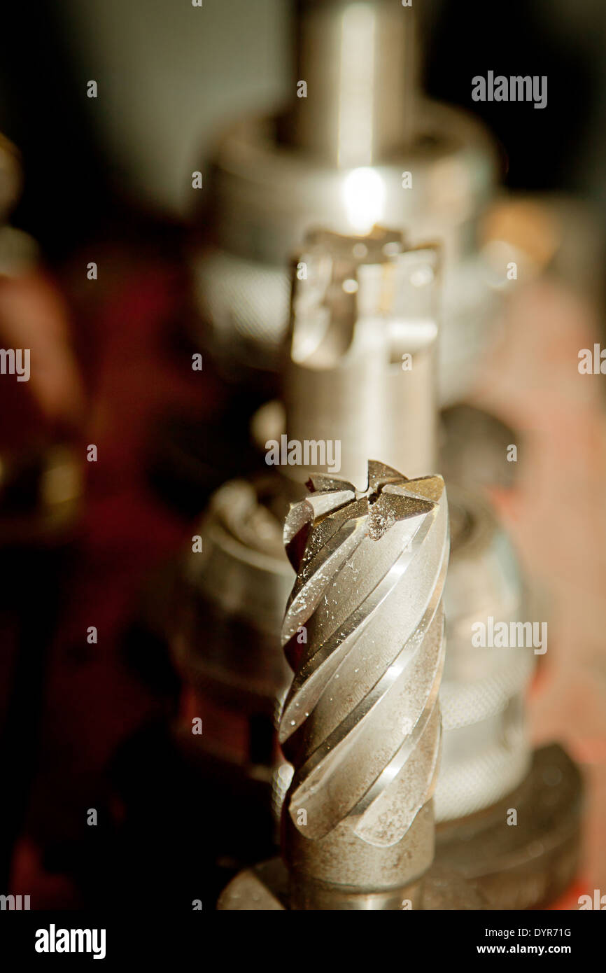Detail of drilling machine bit in a high precision mechanics plant ...