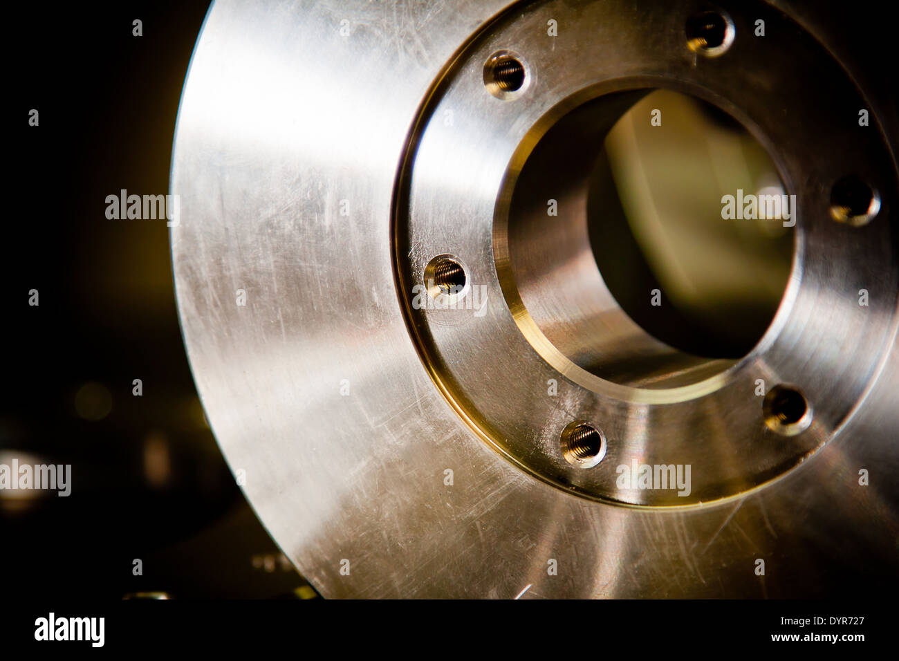 Custom-milled machine part made with CNC machine. Stock Photo