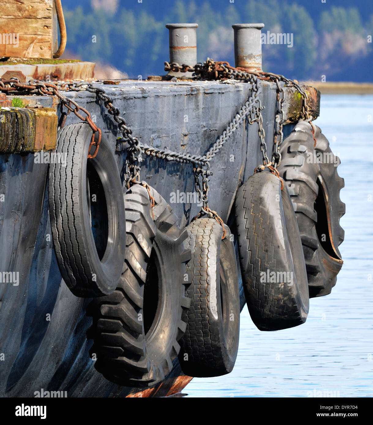 Bumper tires on a barge, Vancouver Island, British Columbia, Canada