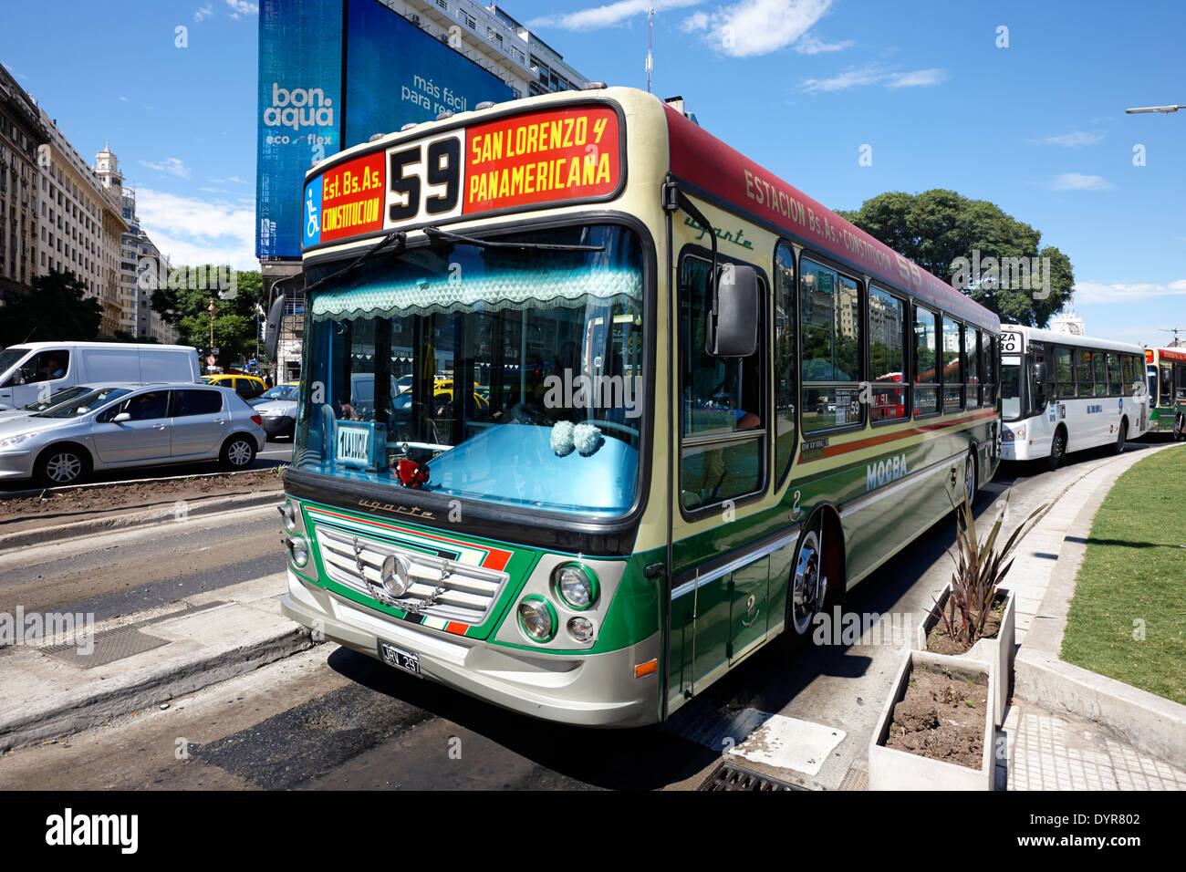 colourful city bus colectivos in downtown Buenos Aires Argentina Stock Photo