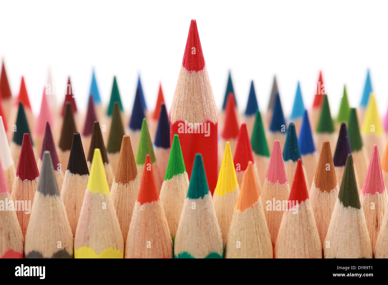 Business concepts: red crayon standing out from the crowd Stock Photo
