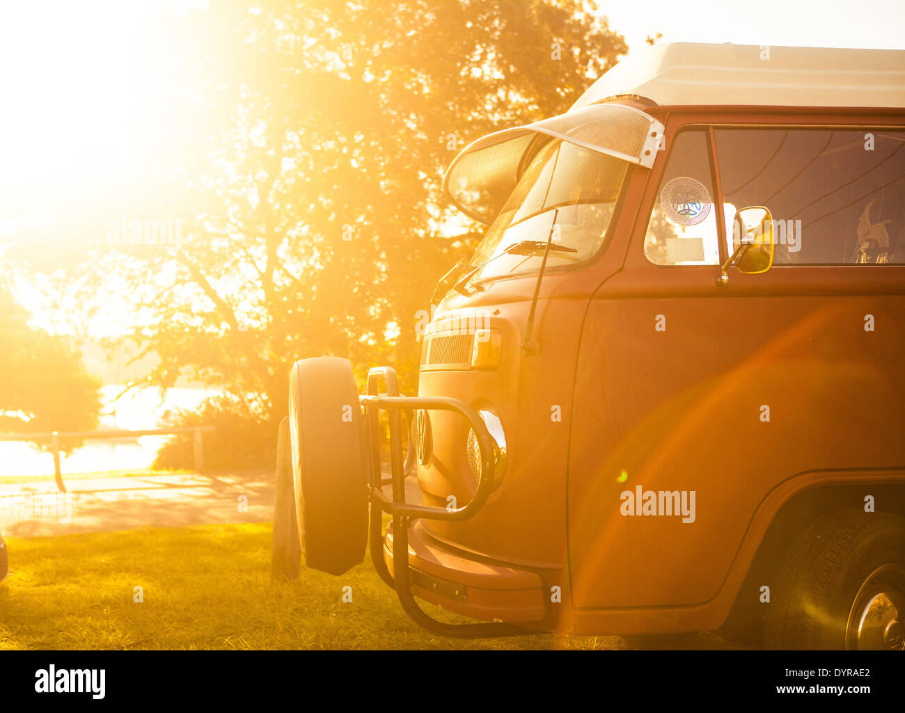 An old VW camper van photographed in the early evening Stock Photo