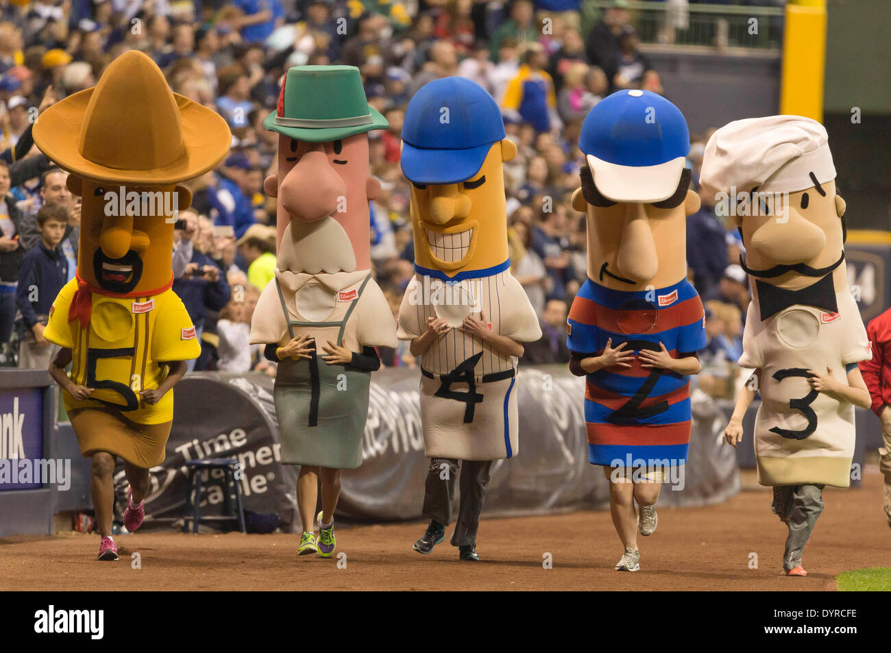 April 13, 2014 - Milwaukee, Wisconsin, United States of America - April 13,  2014: Bernie Brewer the mascot of the Brewers during the Major League  Baseball game between the Milwaukee Brewers and