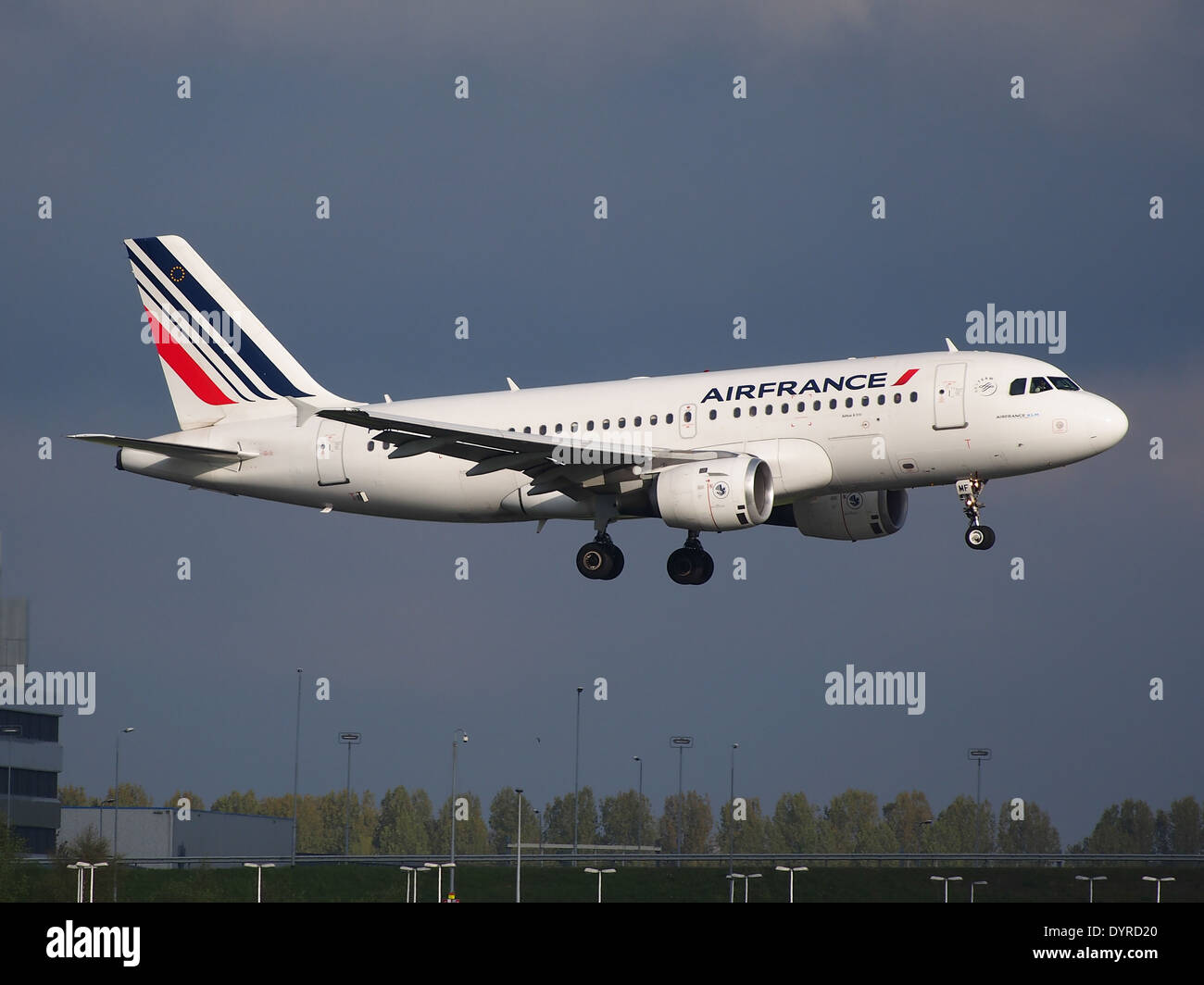 F-GPMF Air France Airbus A319-113 landing at Schiphol (AMS - EHAM), The Netherlands Stock Photo