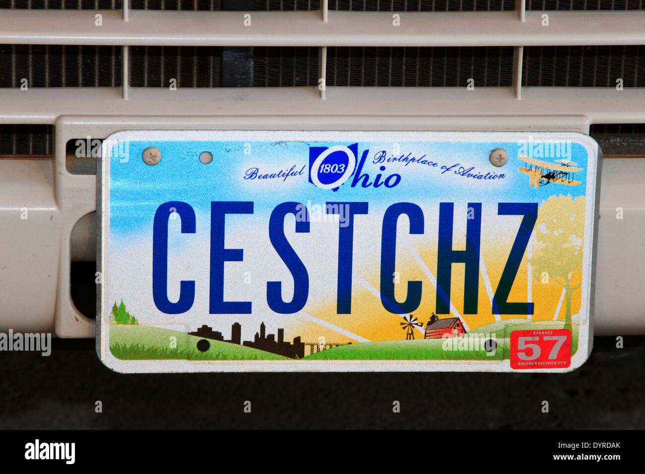 License plate showing reading "CESTCHZ" (Say Cheese Stock Photo Alamy