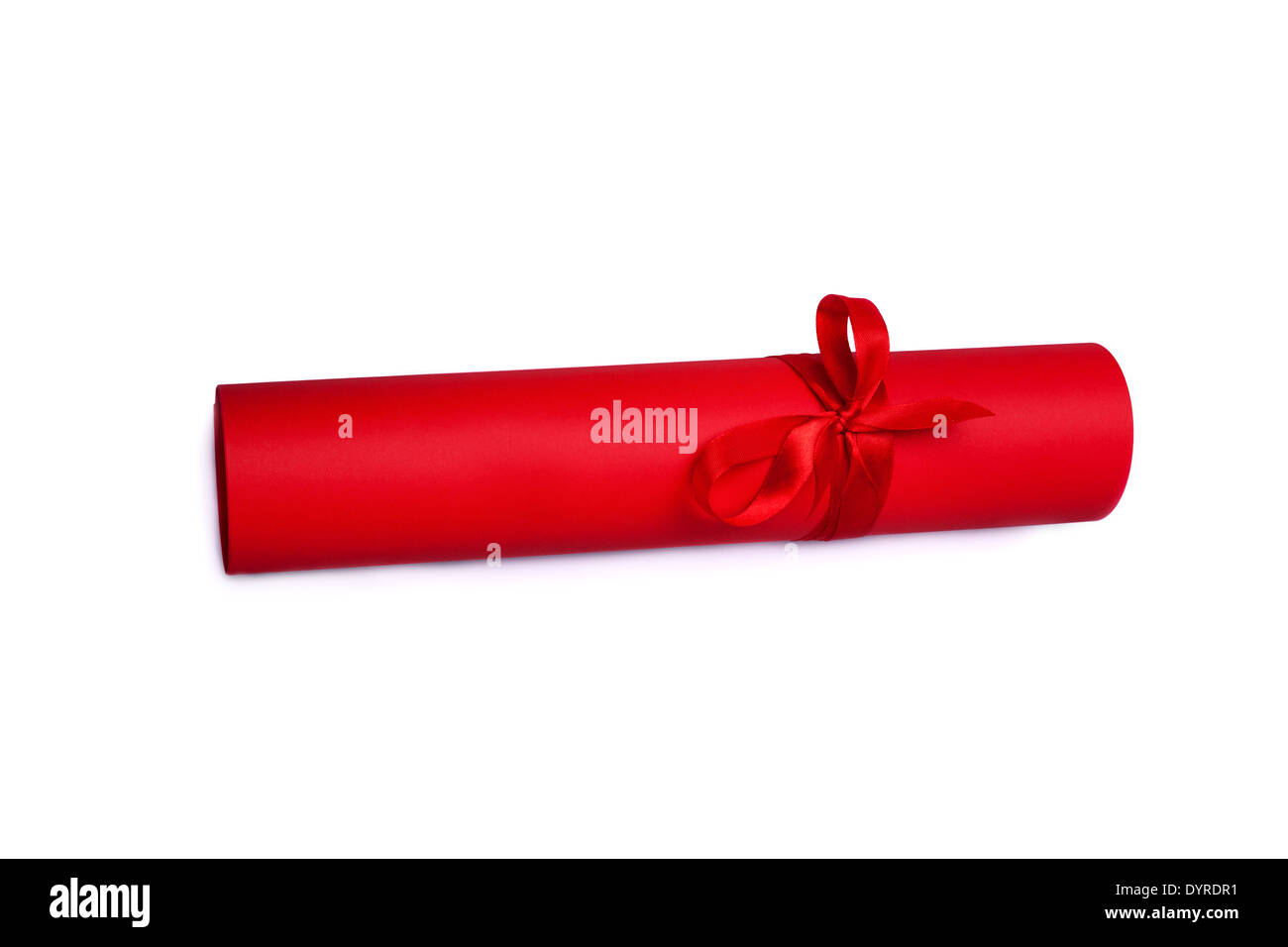 Rolled red paper with red tape Stock Photo