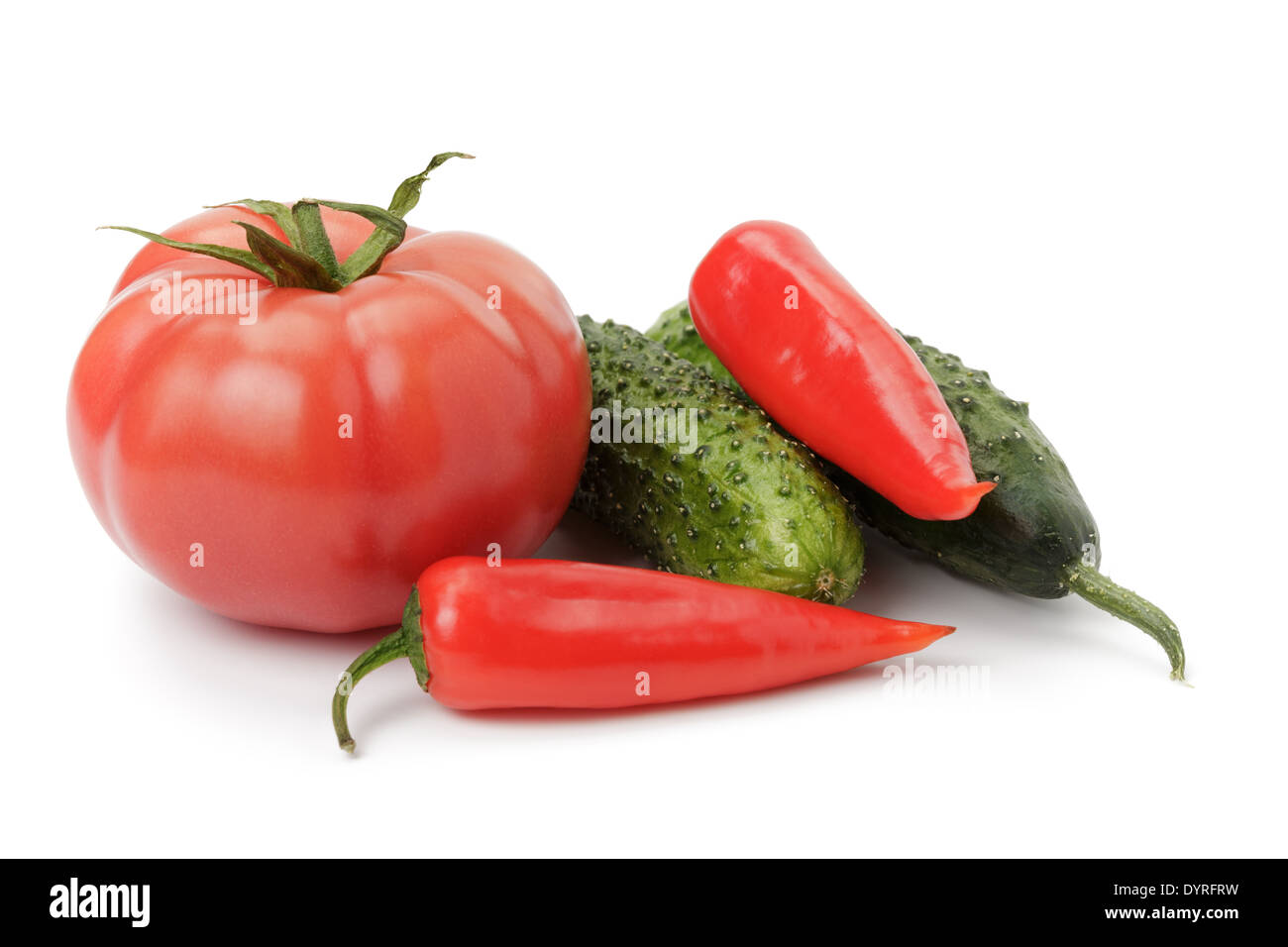 vegetables mix with tomatoes pepper and cucumbers, isolated on white