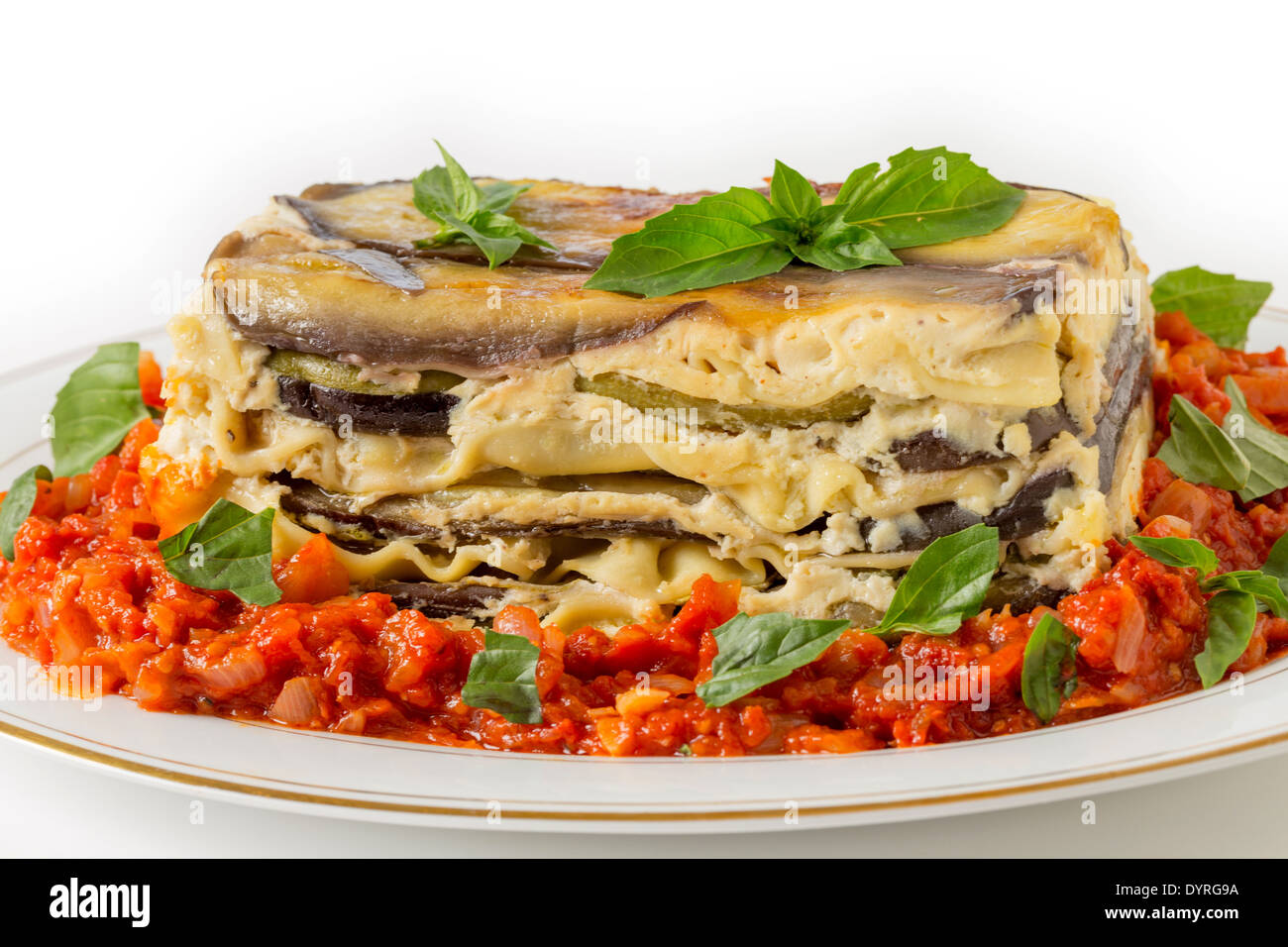 Vegetable lasagne, made with courgettes and eggplants (zucchini and