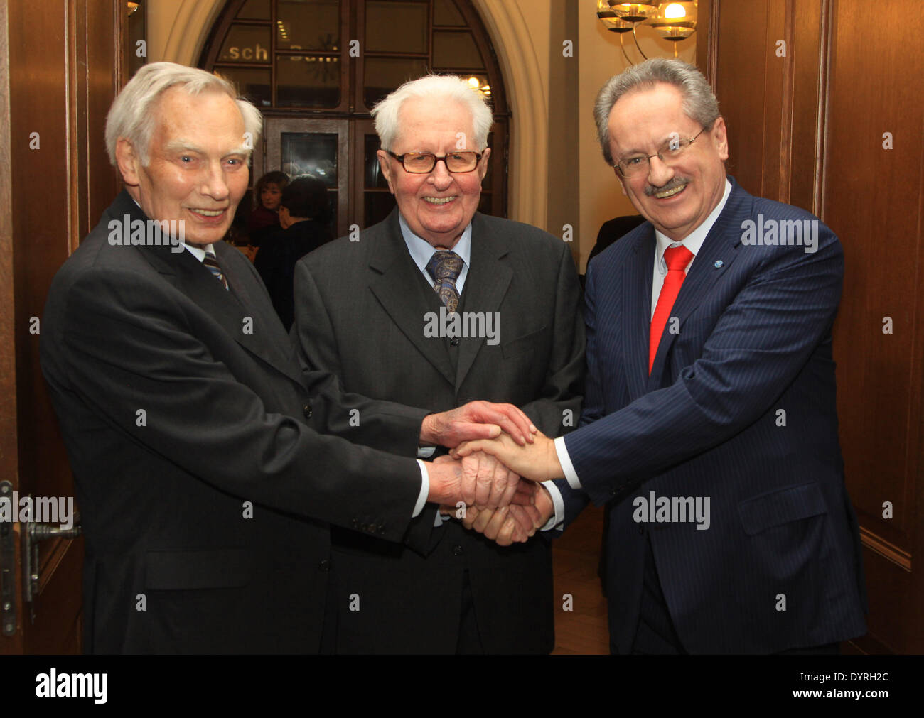 Georg Kronawitter and Christian Ude congratulate Hans-Jochen Vogel, 2011 Stock Photo