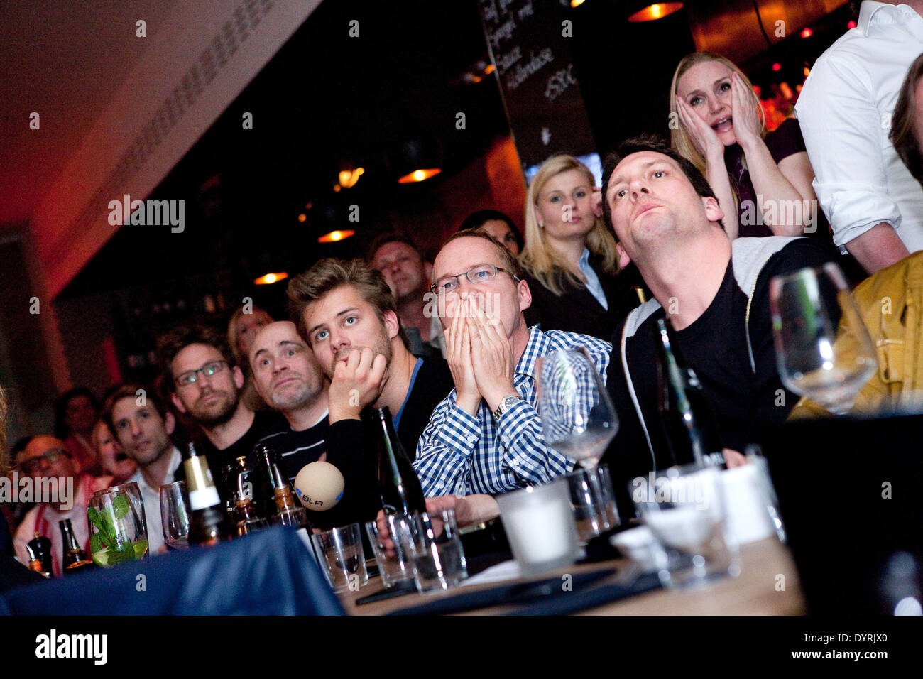 Fans in a bar in Munich during the Champions League Semifinal between Bayern Munich and Real Madrid, 2012 Stock Photo
