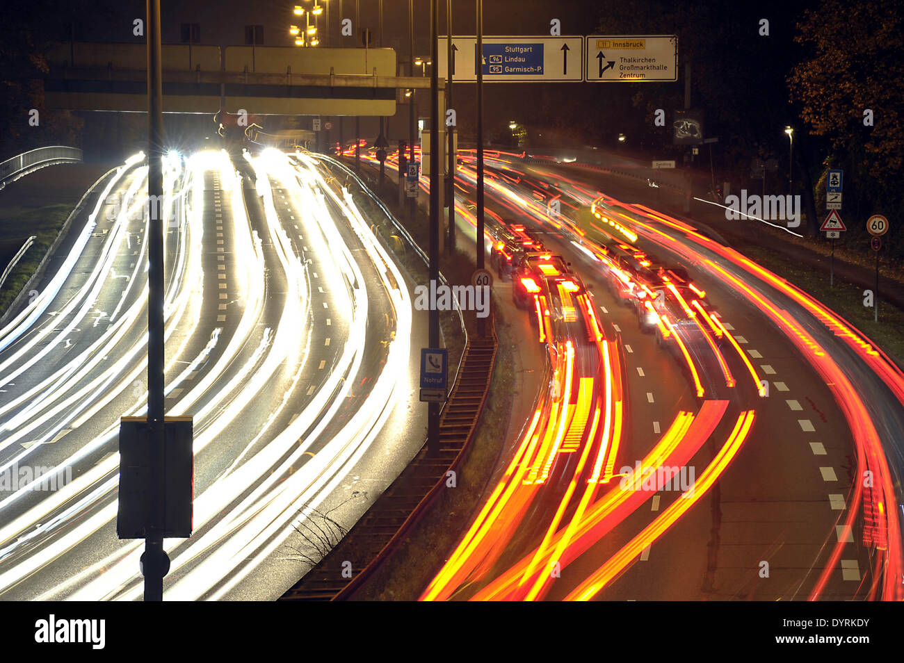 Car light trails on Mittlerer Ring in Munich, 2011 Stock Photo