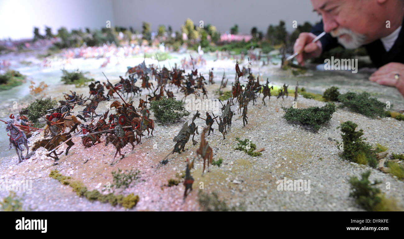 The Battle of Lechfeld recreated with tin soldiers, 2012 Stock Photo