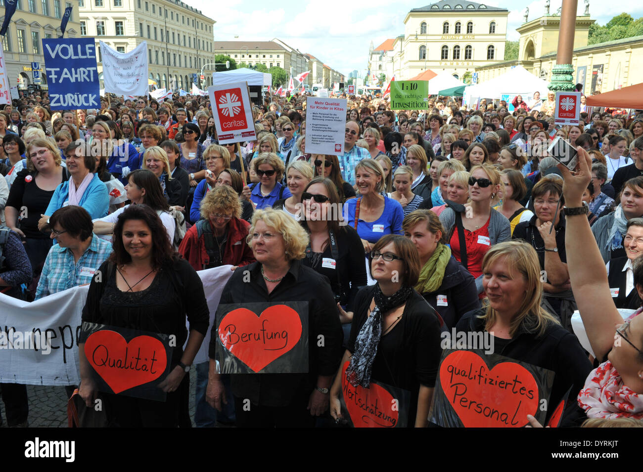 Child care workers demonstrate on the Munich Odeonsplatz for more personnel, 2012 Stock Photo