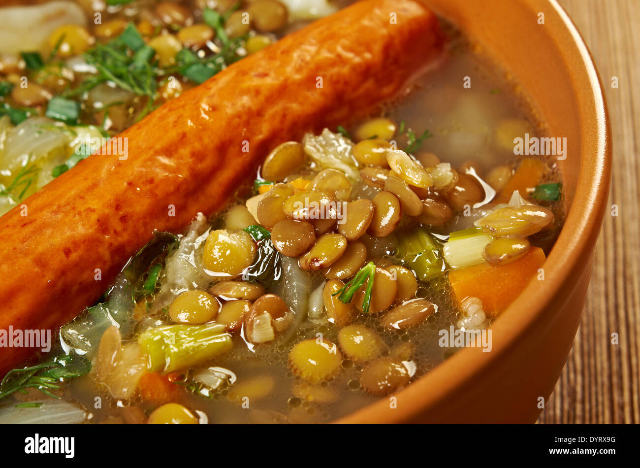 Frankfurter Linsensuppe -German Lentil Soup with sausage.farmhouse ...